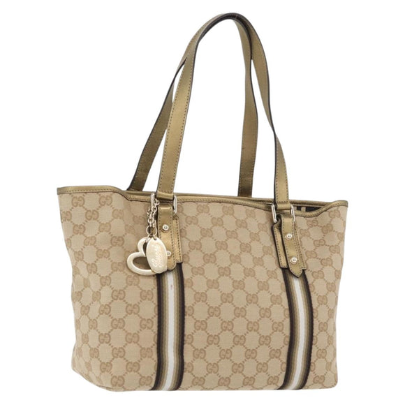 GUCCI GG Canvas Tragetasche Beige Gold 137396 Auth fm5086