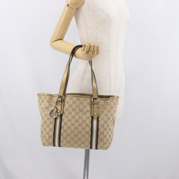 GUCCI GG Canvas Tragetasche Beige Gold 137396 Auth fm5086