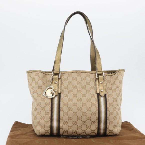 GUCCI GG Canvas Tragetasche Beige Gold 137396 Auth fm5086