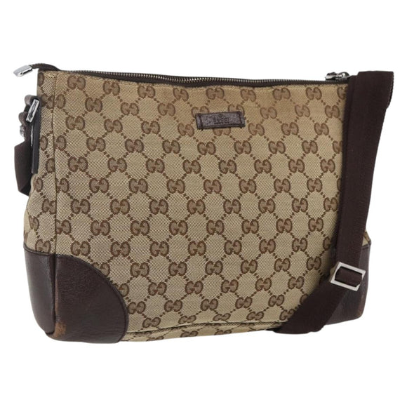 GUCCI GG Canvas Shoulder Bag Beige Silver 114273 Auth fm5091