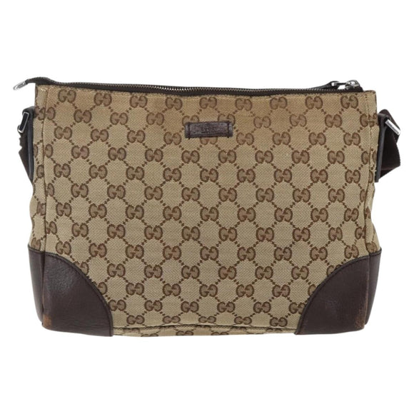 GUCCI GG Canvas Shoulder Bag Beige Silver 114273 Auth fm5091