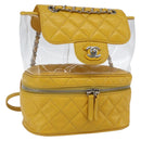 CHANEL Matelasse Chain Aquarium Backpack Leather Vinyl Yellow CC Auth fm5093V-1