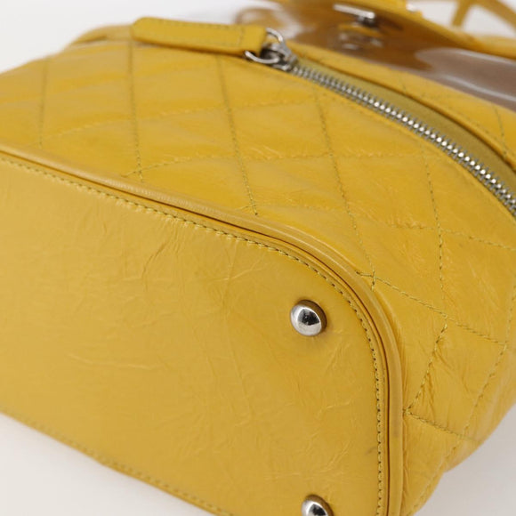 CHANEL Matelasse Chain Aquarium Backpack Leather Vinyl Yellow CC Auth fm5093V