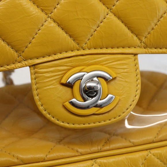 CHANEL Matelasse Chain Aquarium Backpack Leather Vinyl Yellow CC Auth fm5093V