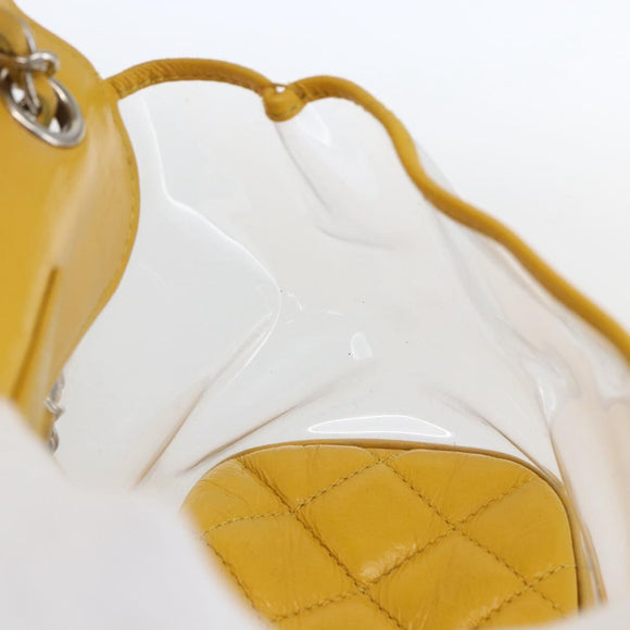 CHANEL Matelasse Chain Aquarium Backpack Leather Vinyl Yellow CC Auth fm5093V
