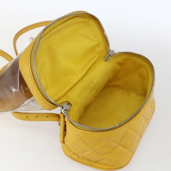 CHANEL Matelasse Chain Aquarium Backpack Leather Vinyl Yellow CC Auth fm5093V