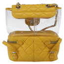CHANEL Matelasse Chain Aquarium Backpack Leather Vinyl Yellow CC Auth fm5093V-2