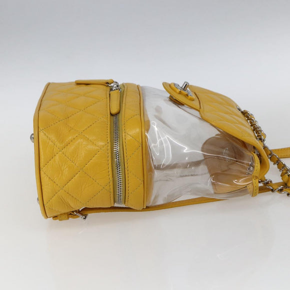 CHANEL Matelasse Chain Aquarium Backpack Leather Vinyl Yellow CC Auth fm5093V