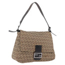 FENDI Zucchino Canvas Mamma Baguette Shoulder Bag Brown Auth fm5095-1