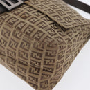 FENDI Zucchino Canvas Mamma Baguette Shoulder Bag Brown Auth fm5095-15
