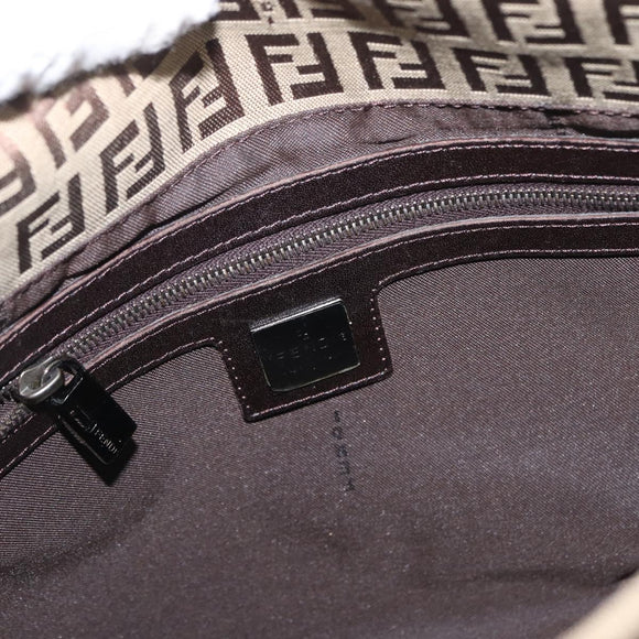 FENDI Zucchino Canvas Mamma Baguette Shoulder Bag Brown Auth fm5095