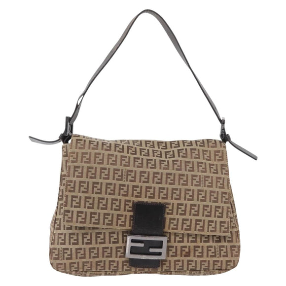 FENDI Zucchino Canvas Mamma Baguette Shoulder Bag Brown Auth fm5095