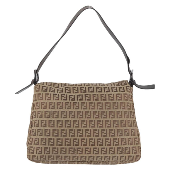 FENDI Zucchino Canvas Mamma Baguette Shoulder Bag Brown Auth fm5095