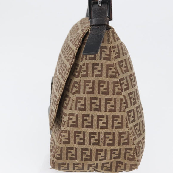FENDI Zucchino Canvas Mamma Baguette Shoulder Bag Brown Auth fm5095