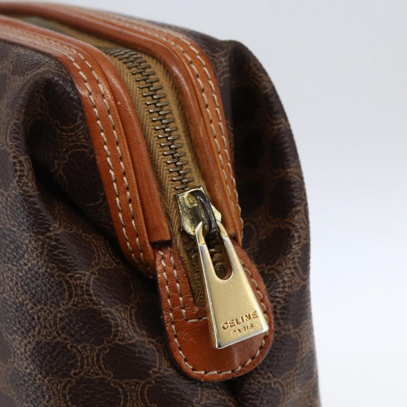 CELINE Macadam Canvas Pouch PVC Leather Brown Gold Auth fm5108