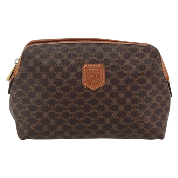 CELINE Macadam Canvas Pouch PVC Leather Brown Gold Auth fm5108
