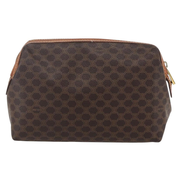 CELINE Macadam Canvas Pouch PVC Leather Brown Gold Auth fm5108