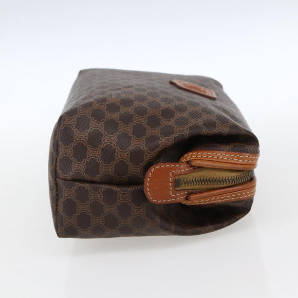 CELINE Macadam Canvas Pouch PVC Leather Brown Gold Auth fm5108