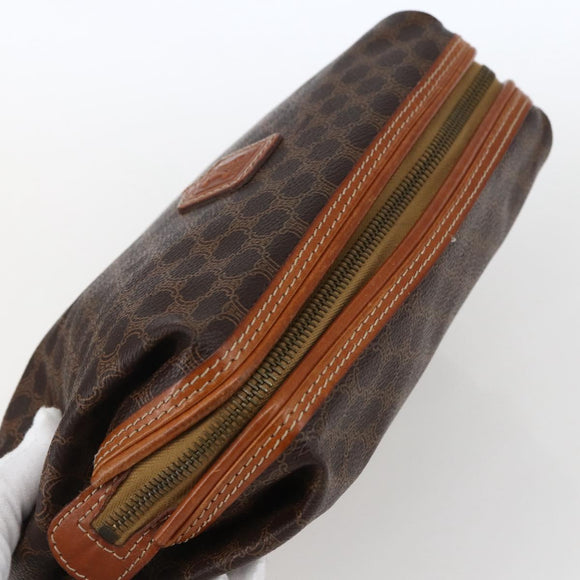 CELINE Macadam Canvas Pouch PVC Leather Brown Gold Auth fm5108