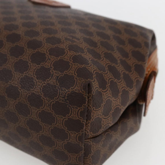 CELINE Macadam Canvas Pouch PVC Leather Brown Gold Auth fm5108
