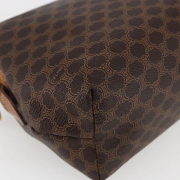 CELINE Macadam Canvas Pouch PVC Leather Brown Gold Auth fm5108