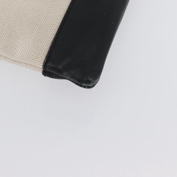 BALENCIAGA Navy clip M Clutch Bag Canvas Leather Beige Black 373834 Auth fm5111