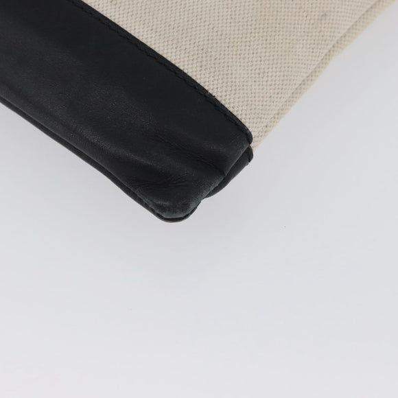 BALENCIAGA Navy clip M Clutch Bag Canvas Leather Beige Black 373834 Auth fm5111