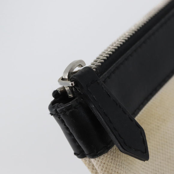 BALENCIAGA Navy clip M Clutch Bag Canvas Leather Beige Black 373834 Auth fm5111