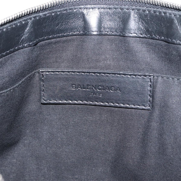 BALENCIAGA Navy clip M Clutch Bag Canvas Leather Beige Black 373834 Auth fm5111