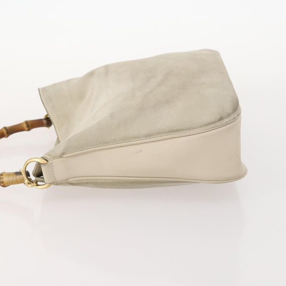 GUCCI Bamboo Shoulder Bag Suede Ivory Gold 001 2113 Auth fm5113