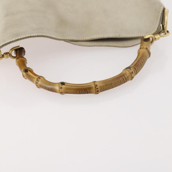 GUCCI Bamboo Shoulder Bag Suede Ivory Gold 001 2113 Auth fm5113