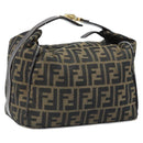 FENDI Zucca Canvas Vanity Hand Bag Black Brown gold Auth fm5114-1