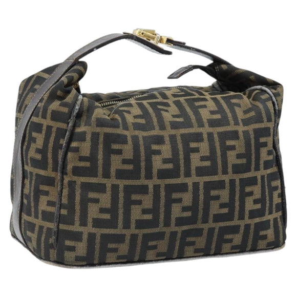 FENDI Zucca Canvas Vanity Hand Bag Black Brown gold Auth fm5114