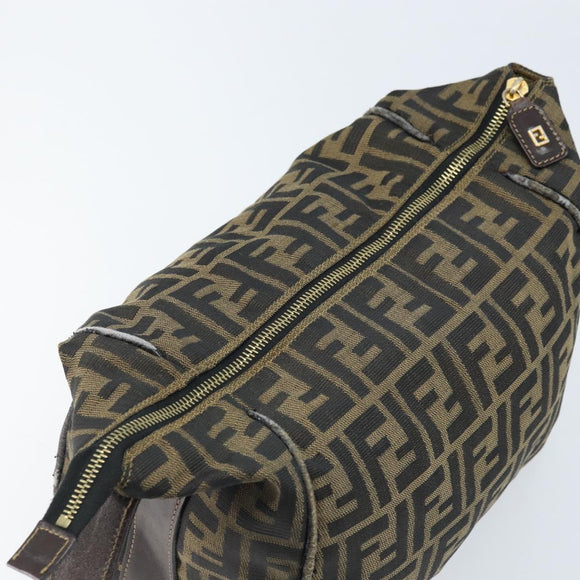 FENDI Zucca Canvas Vanity Hand Bag Black Brown gold Auth fm5114