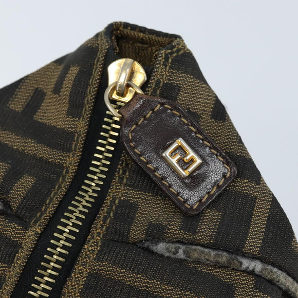 FENDI Zucca Canvas Vanity Hand Bag Black Brown gold Auth fm5114