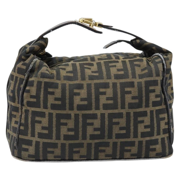 FENDI Zucca Canvas Vanity Hand Bag Black Brown gold Auth fm5114