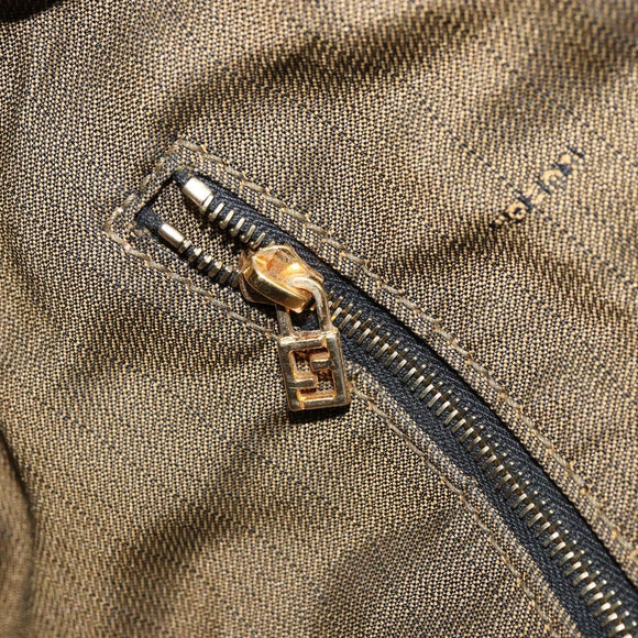 FENDI Zucca Canvas Vanity Hand Bag Black Brown gold Auth fm5114