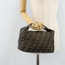 FENDI Zucca Canvas Vanity Hand Bag Black Brown gold Auth fm5114-23