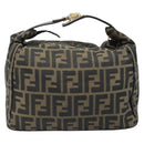 FENDI Zucca Canvas Vanity Hand Bag Black Brown gold Auth fm5114-2
