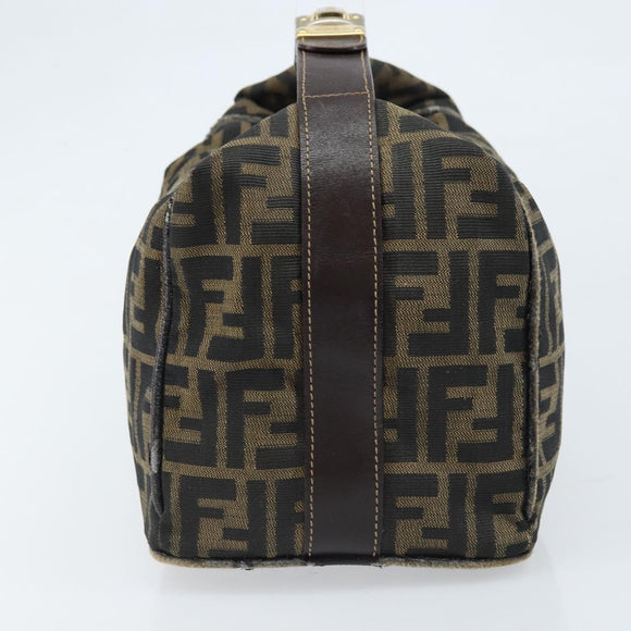 FENDI Zucca Canvas Vanity Hand Bag Black Brown gold Auth fm5114