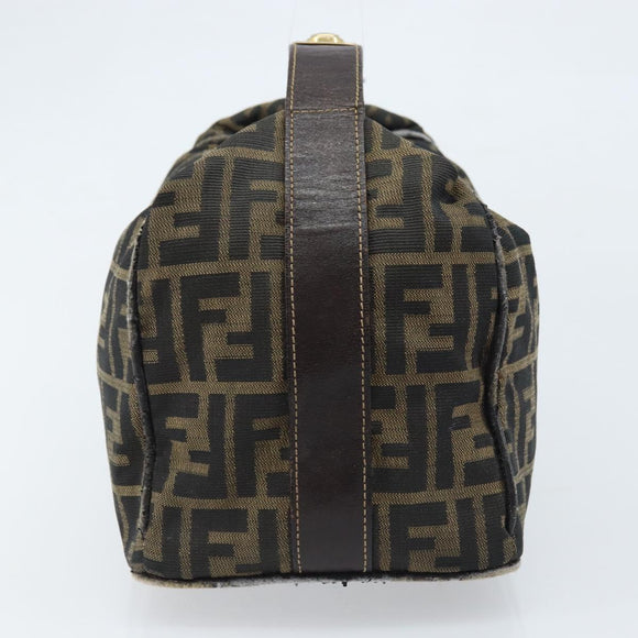 FENDI Zucca Canvas Vanity Hand Bag Black Brown gold Auth fm5114