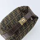 FENDI Zucca Canvas Vanity Hand Bag Black Brown gold Auth fm5114-6