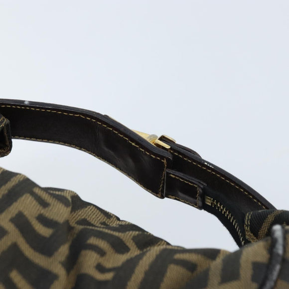 FENDI Zucca Canvas Vanity Hand Bag Black Brown gold Auth fm5114