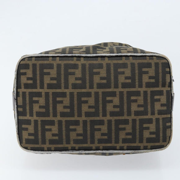 FENDI Zucca Canvas Vanity Hand Bag Black Brown gold Auth fm5114