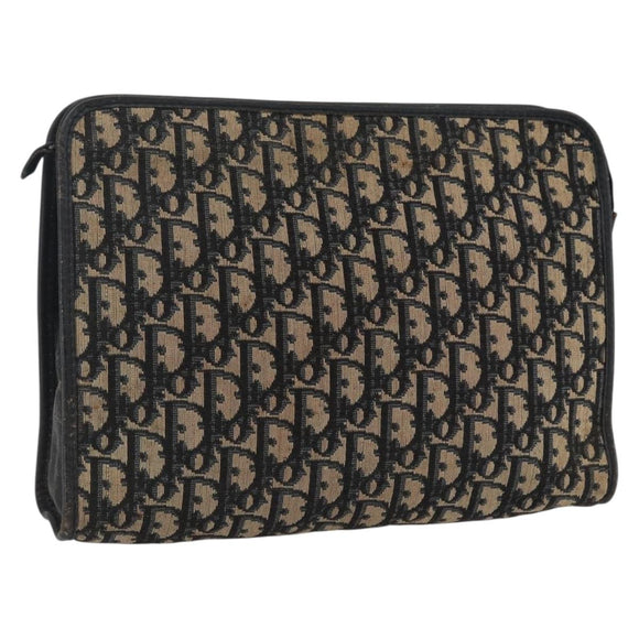 Christian Dior Trotter Canvas Clutch Bag Navy Silver Auth fm5120