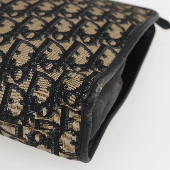 Christian Dior Trotter Canvas Clutch Bag Navy Silver Auth fm5120