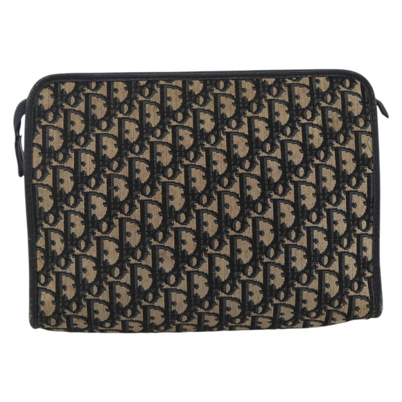 Christian Dior Trotter Canvas Clutch Bag Navy Silver Auth fm5120