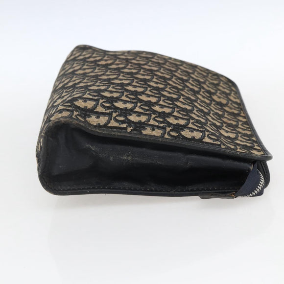 Christian Dior Trotter Canvas Clutch Bag Navy Silver Auth fm5120