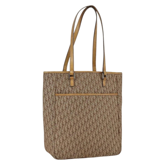 Christian Dior Trotter Canvas Tote Bag Beige Silver Auth fm5121