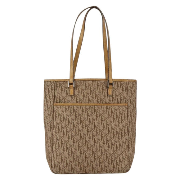 Christian Dior Trotter Canvas Tote Bag Beige Silver Auth fm5121